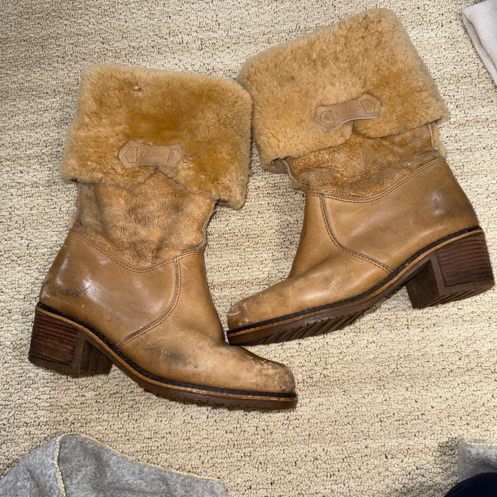 1970s Blondo for L.L. Bean shearling-lined leather and suede boots Tan 10 - Picture 13 of 13